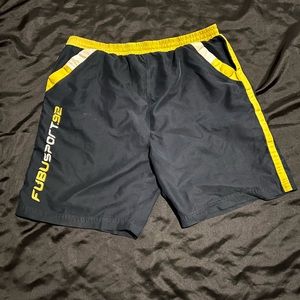 Fubu Vintage Shorts Swim Trunks Blue/Yellow Mesh Lined Mens Size XL OK Condition